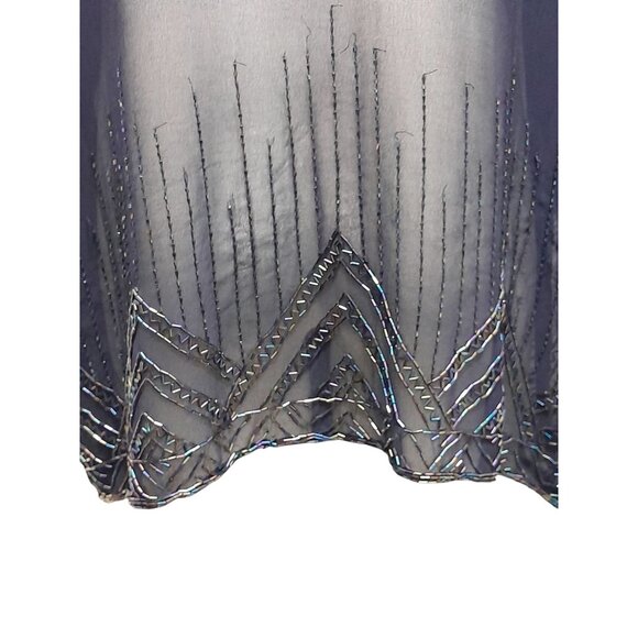 Vintage 2X Sheer Beaded Sequin Jacket Art Deco Evening Cocktail Wrap Dark Blue - Picture 9 of 12